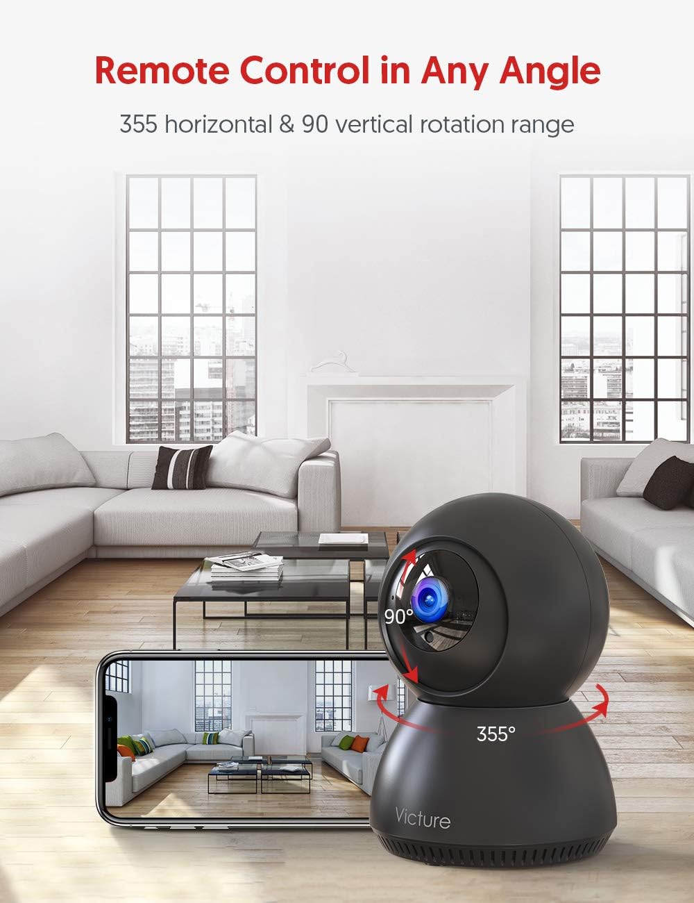 Baby Monitor, Victure 1080P WiFi Indoor Security Camera, Motion Tracking, Motion/Sound Detection, Night Vision,Two-Way Audio, Pan/Tilt, TF Slot/Cloud Storage Works with Alexa: Camera & Photo