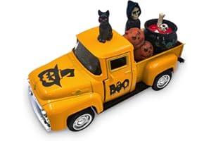 TEELORAY Skeletons Halloween Decorations Indoor Vintage Metal Truck with Halloween Miniature Scene Accessories Jack o Lantern Pumpkins Black Cat Ghost Decor Trick or Treat Sign for Home Table Tiered Tray