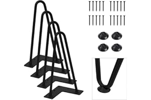 Orgerphy 8inch Black Hairpin Furniture Legs(4PCS) | Heavy-Duty Hairpin Legs End Table Legs| with Screws and 4pcs Bonus Rubber Floor Protectors | Metal Table Legs Desk Legs Furniture Legs for DIYers
