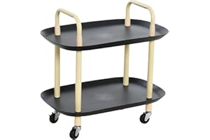 Main + Mesa Modern Plastic and Metal 2-Tier Trolley, Black and Sand