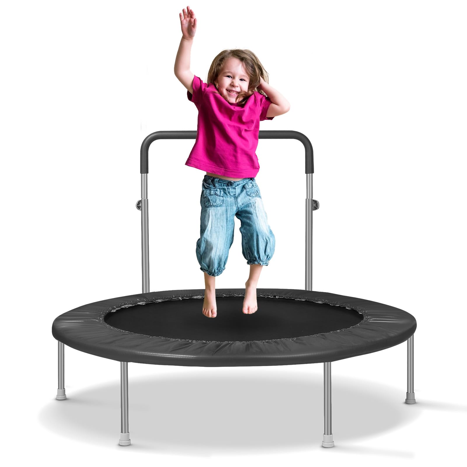 Photo 1 of ***PARTS ONLY, MISSING A LEG***Lyromix 40 Inch Mini Trampoline for Kids and Adults, Indoor Toddler Rebounder Trampoline with Handle, DarkBlack