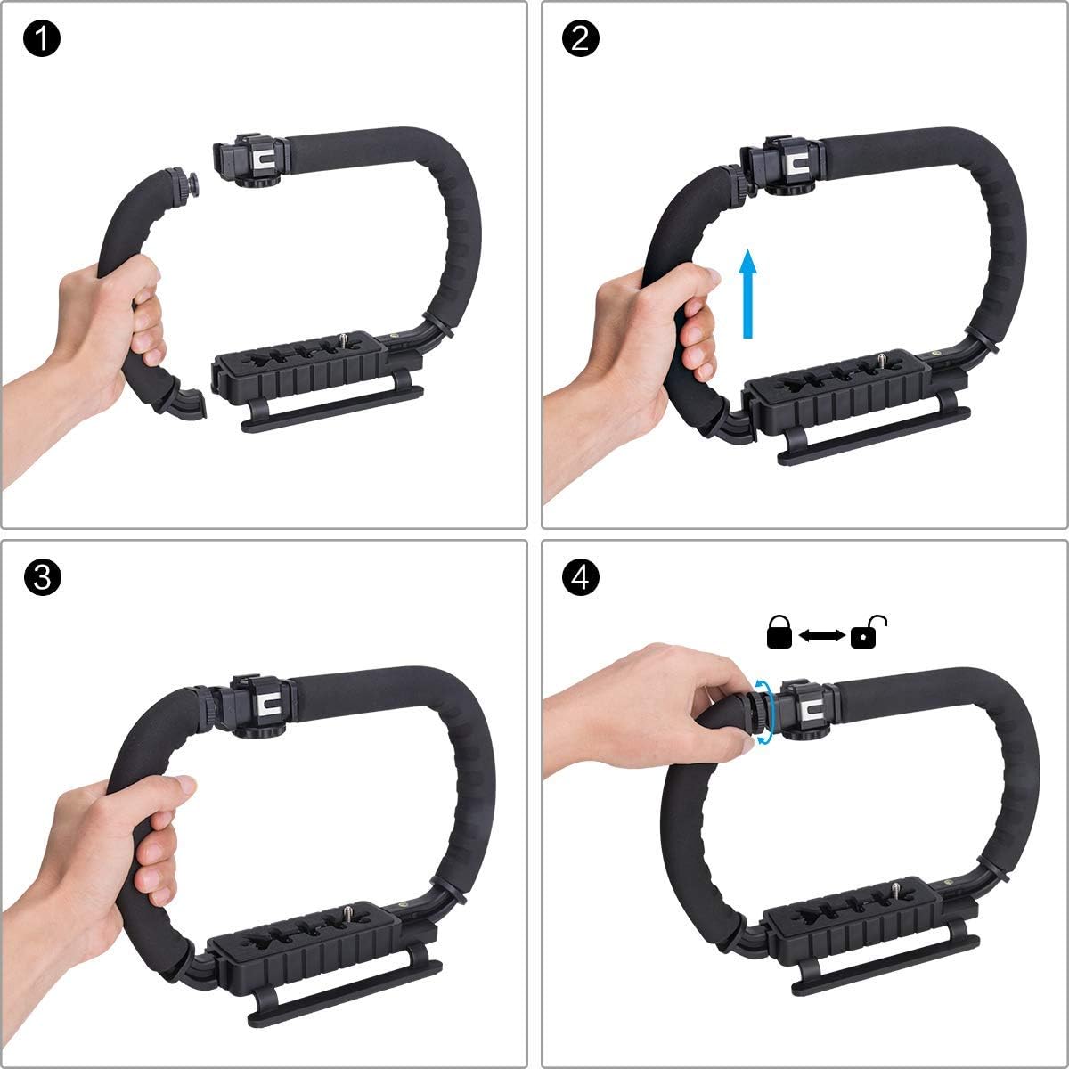 DSLR/Mirrorless/Action Camera Camcorder Phone Stabilizer 3-Shoe 2-Handed Vlog Video Holder Rig Low Position Shooting Steadycam Mount Detachable Grip Fit for GoPro Sony Canon Nikon DV iPhone Samsung : Camera & Photo