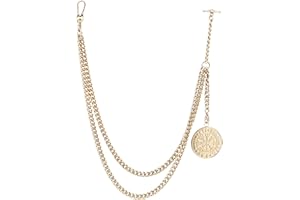 TEWAFOS Pocket Watch Chain，Watch Chain Men, Double-Layer Design, with Two Hooks, Halloween, Thanksgiving and Christmas Vests and Formal Clothes Accessories (Sliver)