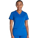 Dickies Women Scrub Top V-Neck with with Rib Knit Panels 2 Pockets and Bungee Loop DK870
