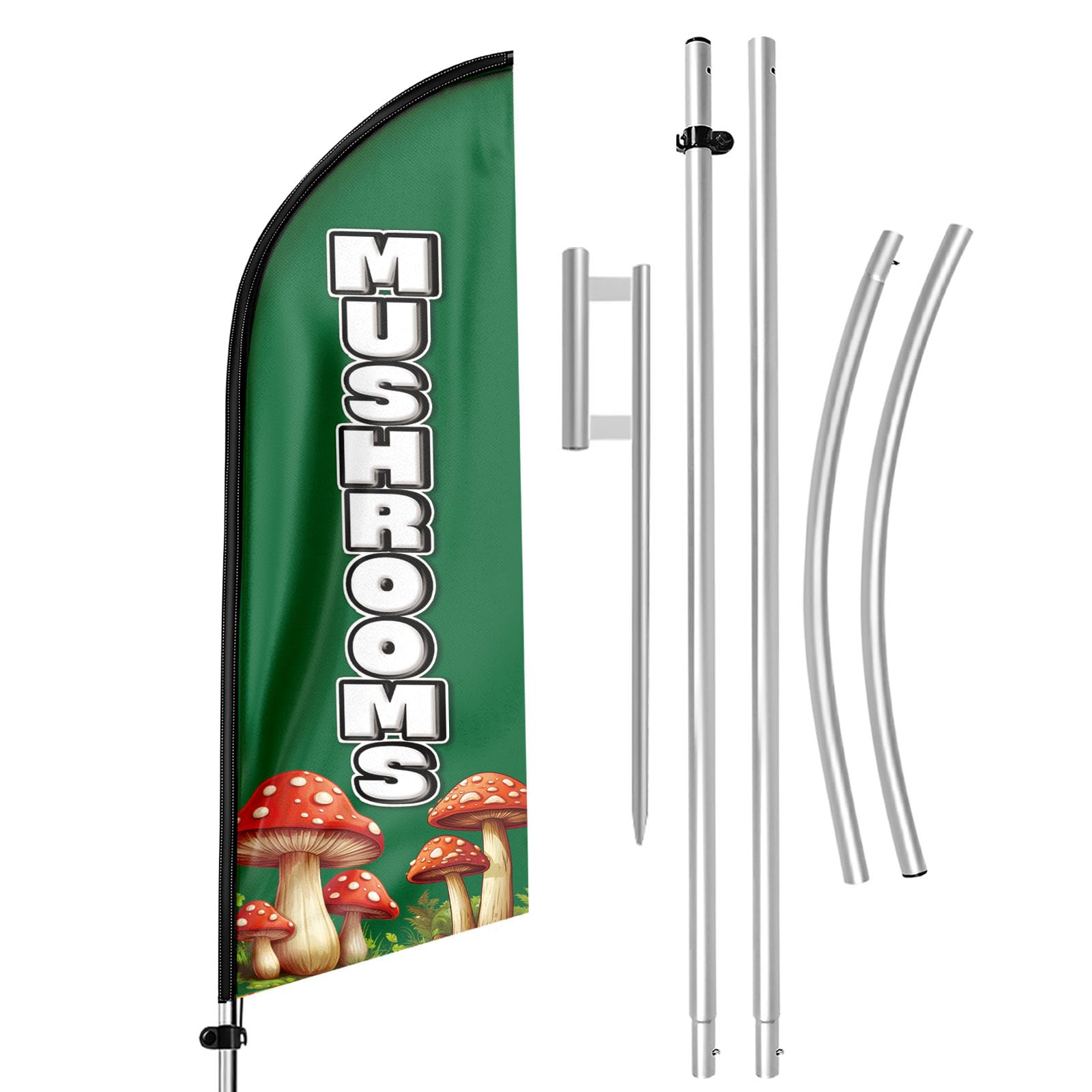 Photo 1 of ***** TUBES ONLY*******QSUM Mushroom Flag 11FT, Outdoor Mushrooms Windless Flag for Farmers Markets, Food Stands, Events Business Advertising Signs, Mushroom Flags Includes Flagpole and Ground Spike