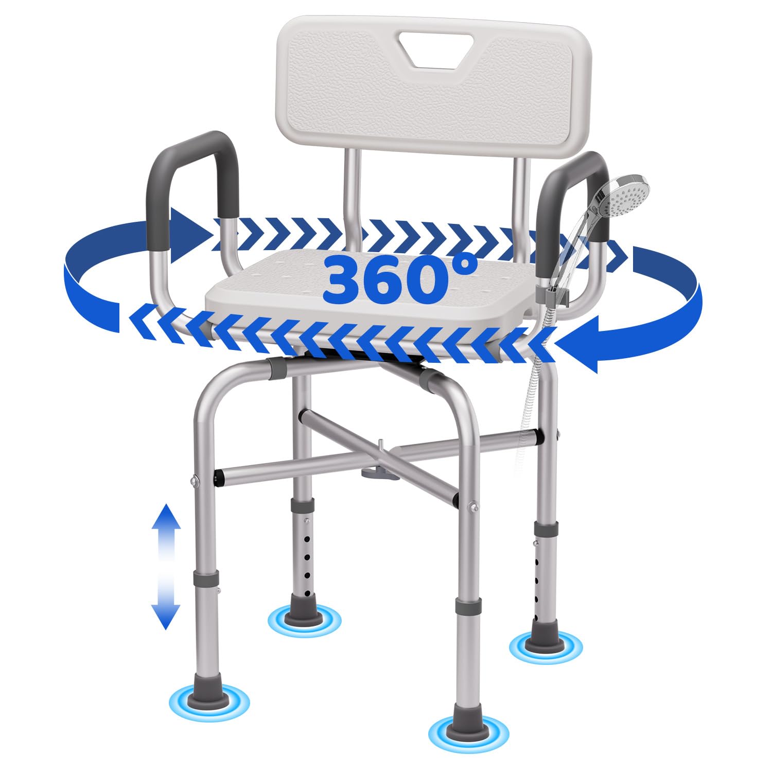 Photo 1 of Swivel Shower Chair for Inside Shower 360° with Arms and Back, Height Adjustable Safety Bath Seat for Elderly and Disabled, 500 lbs Rust-Resistant Bathroom Tub Stool