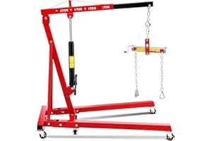 2 Ton Engine Hoist with Lever Stabilizer, 4400LBS Hydraulic Heavy Duty Crane Lifter with 6 Casters, Folding Cherry Picker wit