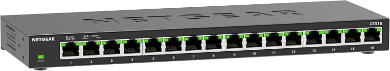 NETGEAR GS316 16-Port Gigabit Ethernet Switch Unmanaged Desktop Wall Mount
