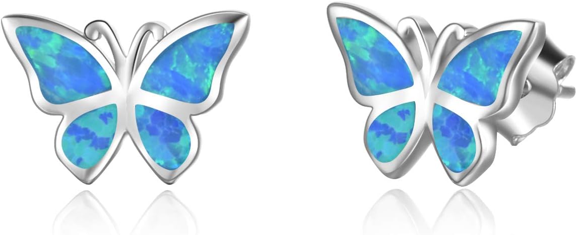 WINNICACA Sterling Silver Butterfly Earrings Created Opal Butterfly Stud Earrings Jewelry Gifts for Women Teens Birthday