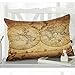 InterestPrint Home Bathroom Decor Vintage World Map Pillowcases Decorative Pillow Cover Case Shams Standard Size for Couch Bed-Brown-20x30 Inch-Polyester Cotton-Sail Ship Ocean Fish