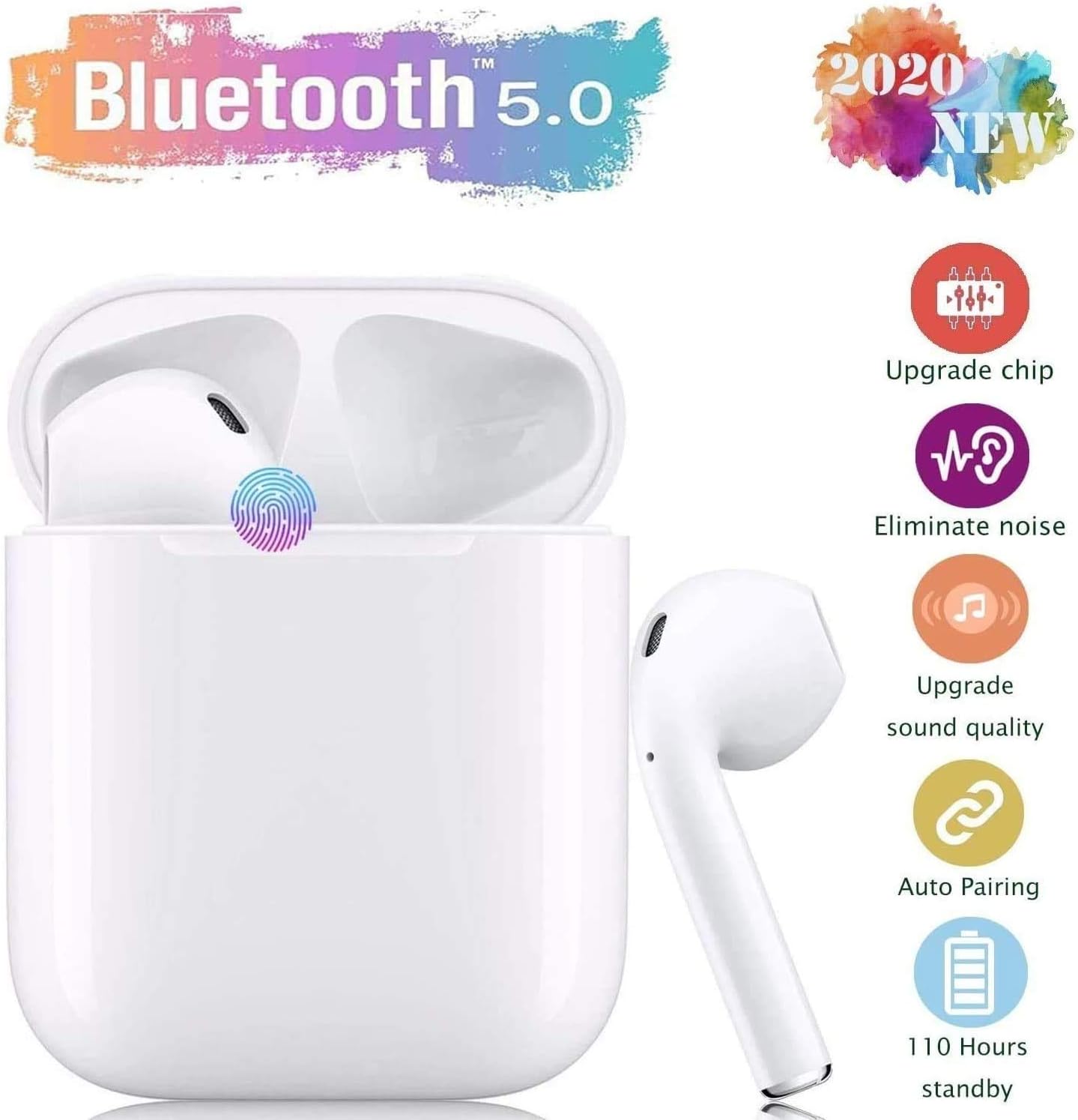 Wireless Headphones Henaci Bluetooth Headphones In Ear 5.0 Wireless Earphones Touch Control Earbuds 20H Playtime Built-in Dual Mic/HiFi stereo With Charging Case for IOS Android Apple Airpods Pro