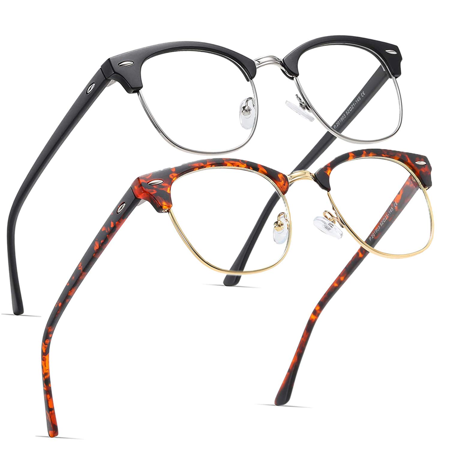 Perfectmiaoxuan 2 Pack Blue Light Blocking Glasses - Retro Round Frame | Anti Fatigue & HD Non-Prescription Lenses for Computer Gaming, Office, and Screen Use | Unisex for Women & Men