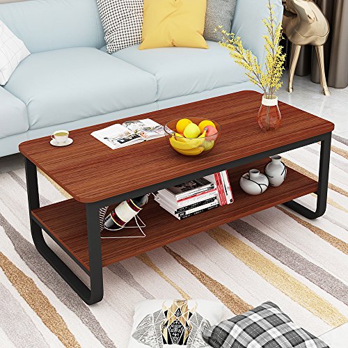 image for gootrades 47'' Rectangular Coffee Table, 2 Tier Open Storage Shelf, So