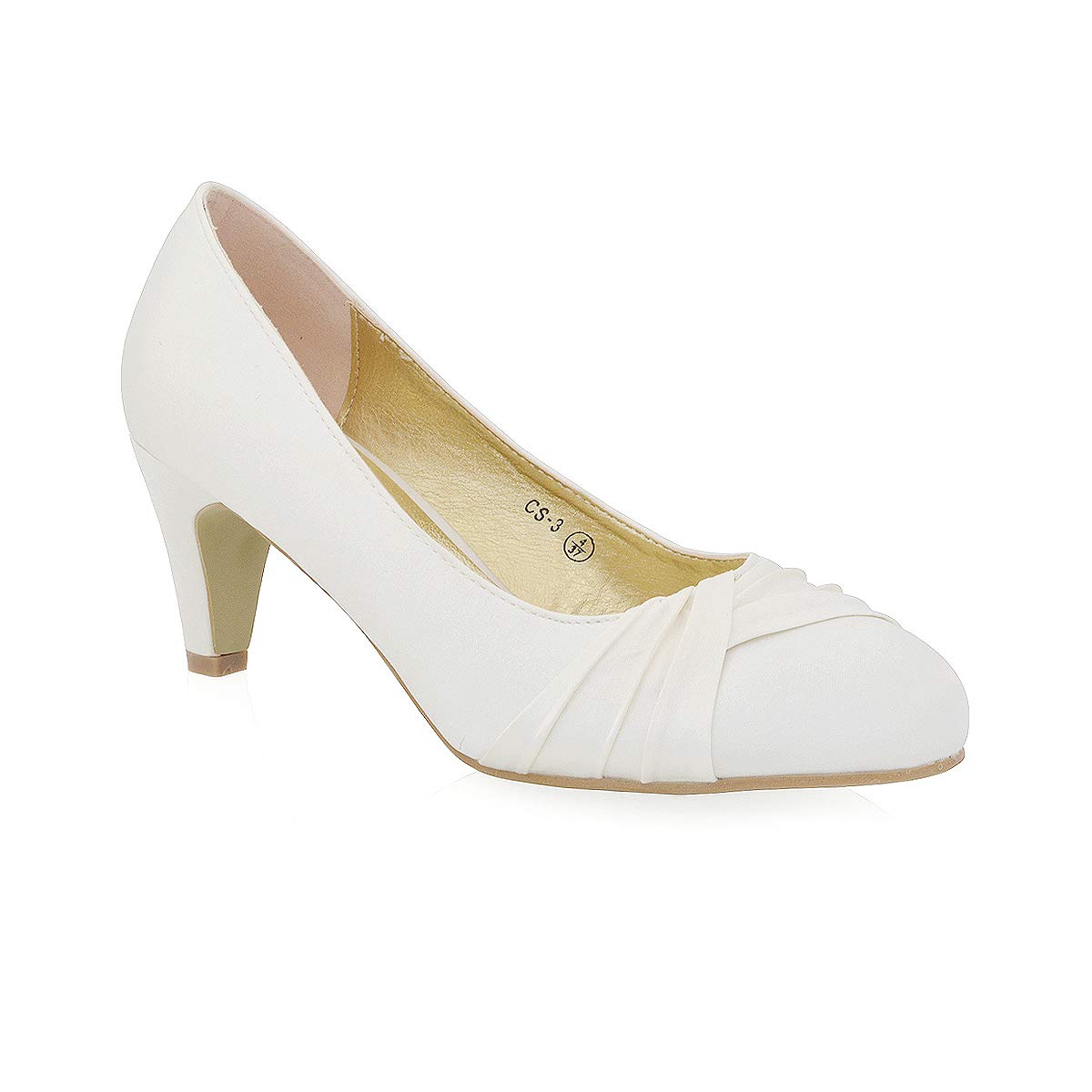 ESSEX GLAM Womens Low Heel Bridal Party Ivory Satin Slip On Pumps Court Shoes 7 B(M) US