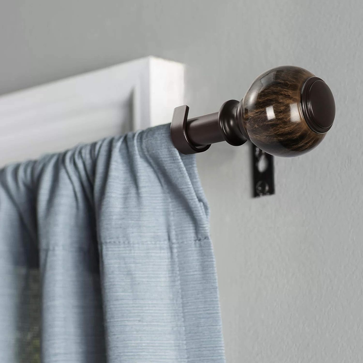 Oneach 2 Pack 48''-84'' Adjustable Curtain Rod 1'' Brown Extendable Metal Single Window Rod for Curatins with Decorative Imitation Marble Resin Twisting Finials Drapery Treatment Window Rods: Home Improvement