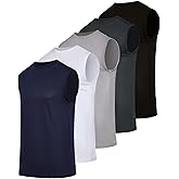 Real Essentials 5 Pack: Men's Breeze Tech Tank Tops Sleeveless Shirts Workout Muscle Athletic Running (Big & Tall Available)
