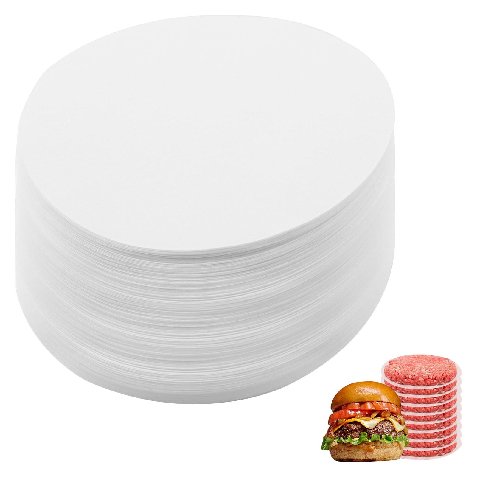 Burger Paper,500 PCS Burger Paper Sheets,Greaseproof Burger Press Papers,11cm Round Burger Wax Paper Sheets,Baking Parchment Circles for Foods Seperating Patty Meat Beef Cookies Storing Cake Tin