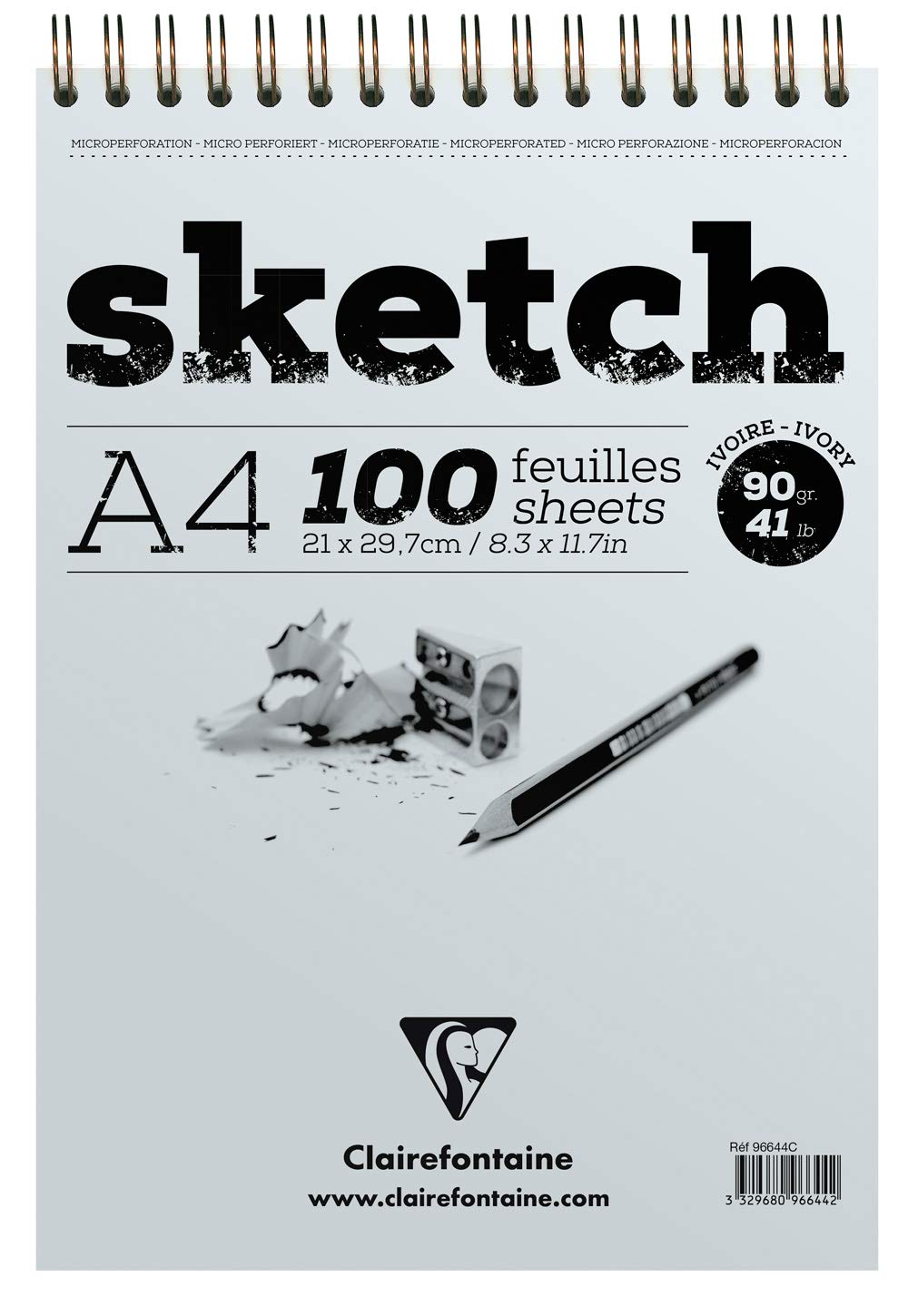 Clairefontaine - Ref 96644C - Ivory Wirebound Sketch Pad (100 Sheets) - A4 (210 x 297mm) in Size, 90gsm Paper - Suitable for Sketching with Pencil, Charcoal