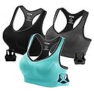 Fittin Womens Padded Sports Bras Wire Free with Removable Pads Grey ,Medium, Pack of 3