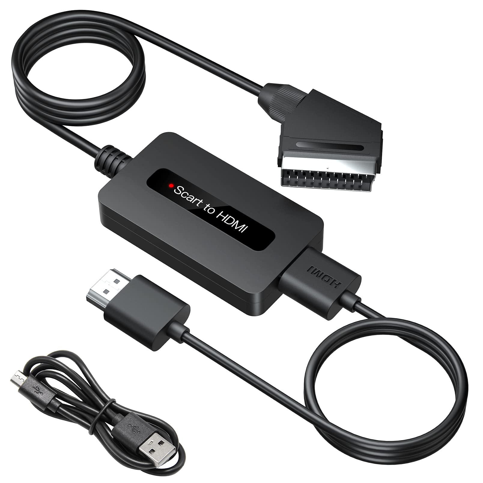 SUNNATCH Scart to HDMI Converter, Male Scart In HDMI Out Converter Supports Full HD 720P/ 1080P Output Switch