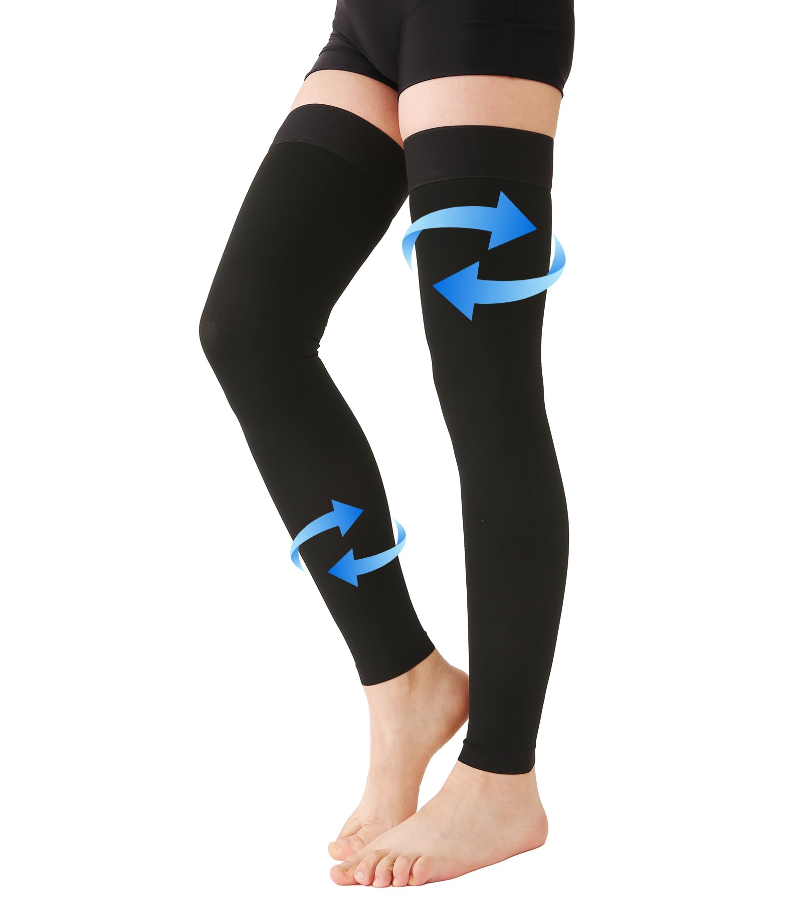 Photo 1 of KEKING® Thigh High Compression Stockings Footless, Unisex, 20-30mmHg Leg Support Compression Sleeves with Anti-Slip Silicone Band, Opaque, Treatment Swelling, Varicose Veins, Edema, Black 3X-Large