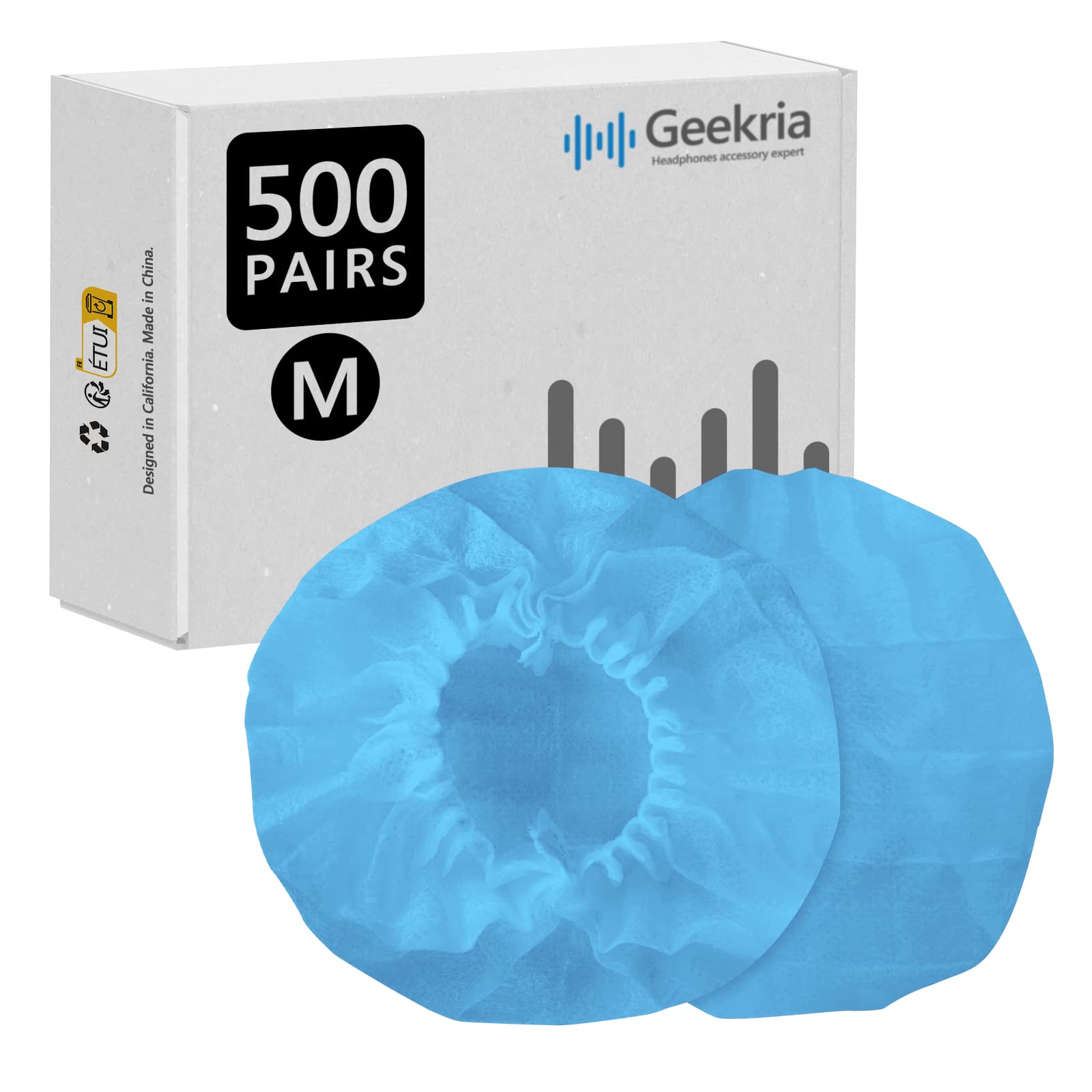 Geekria 500 Pairs Disposable Headphone Covers Compatible with Over-Ear and MRI Headsets, Stretchable Sanitary Ear Pads, Hygienic Earcup Protectors (M, Blue)