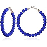 Beaded Hoop Earrings for Women Bohemian Colorful Acrylic Round Chic Dangle Earrings Minimalist Geometric Jewelry Christmas Party Gift