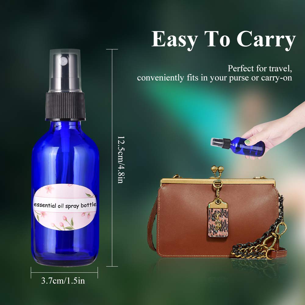 Empty spray bottles, 2oz Refillable Glass Spray Bottle is Great for Essential Oils, Beauty Products, Homemade Cleaners and Aromatherapy-12Pack (3 Funnels, 5 Droppers, 3 Extra Nozzles, Labels Included) : Beauty