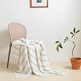 Simple&Opulence Yarn Dyed Striped Cotton Muslin Throw Blanket for Bed, Couch, Knit Woven Blanket with Tassels Soft Lightweight Cozy Pre-Washed Breathable Farmhouse Decoration for All-Season(Grey)