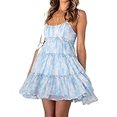 AELSON Sundresses for Women 2025 Floral Summer Dress Boho Flowy Cute Dresses Spaghetti Strap Sleeveless Ruffle Mini Dress