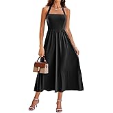 Sureple Women's Summer Halter Midi Dress with Pockets Sleeveless Drop Waist Swing Aline Flowy Beach Sun Dresses