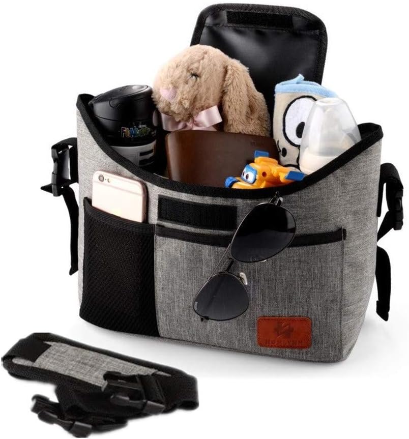 Baby Stroller Organizer Bag with 2 Excellent Cup Holders and Standard Storage Diaper Bag for Universal Stroller Accessories (Grey)