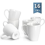 Sweese 6201 Porcelain Mugs - 16 Ounce for Coffee, Tea, Cocoa, Set of 6, White