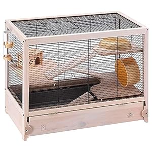 Jaula de Madera para hámsteres HAMSTERVILLE, Casa para ratoncillos y pequeños roedores, Estructura en Varios Niveles, Accesorios incluidos, 60 x 34 x 49 cm Negro