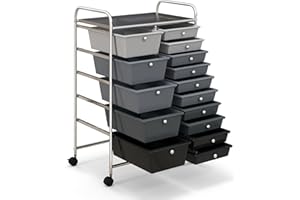 MEDIMALL 15 Drawers Rolling Storage Cart, Multipurpose Craft Storage Cart with Wheels, Mobile Tools Scrapbook Paper Organizer Cart for School Home Office Use (Gradient Black)