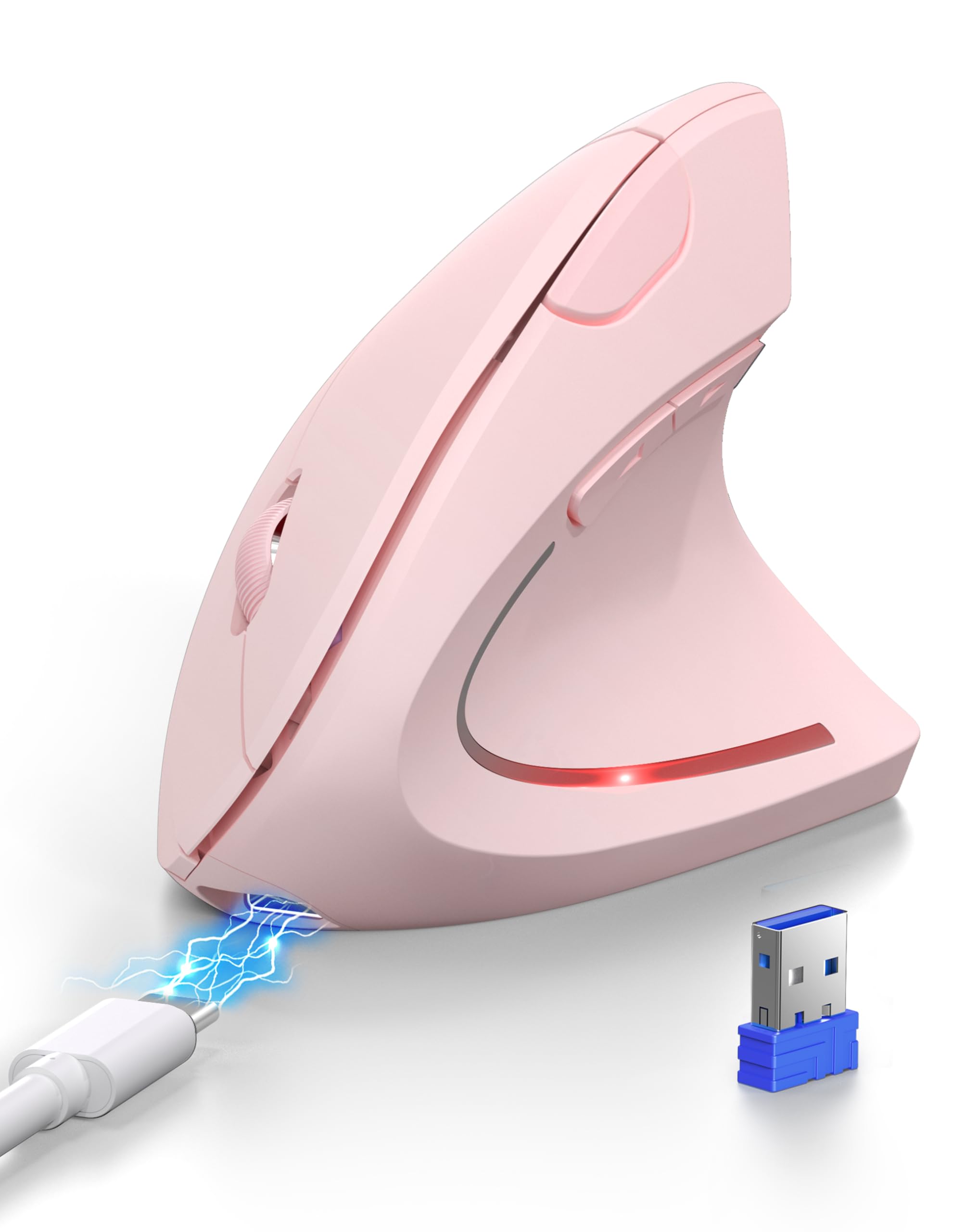 Photo 1 of TECKNET Ergonomic Mouse, Rechargeable 2.4G+Bluetooth Vertical Mice 6 DPI Adjustable, Wireless Optical Carpal Tunnel Mouse for Right Hand, Silent 6 Buttons for Laptop, PC, MacBook, iPad - Pink