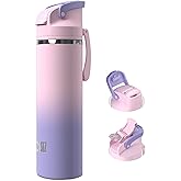 OISIZ Insulated Water Bottle 24 oz with 2 in 1 Spout and Straw Lid,One Click Safety Lock,100% Leakproof,Keep Cold 24H,Vacuum Stainless Steel Water Bottle for School,Travel and Sports,Dishwasher Safe