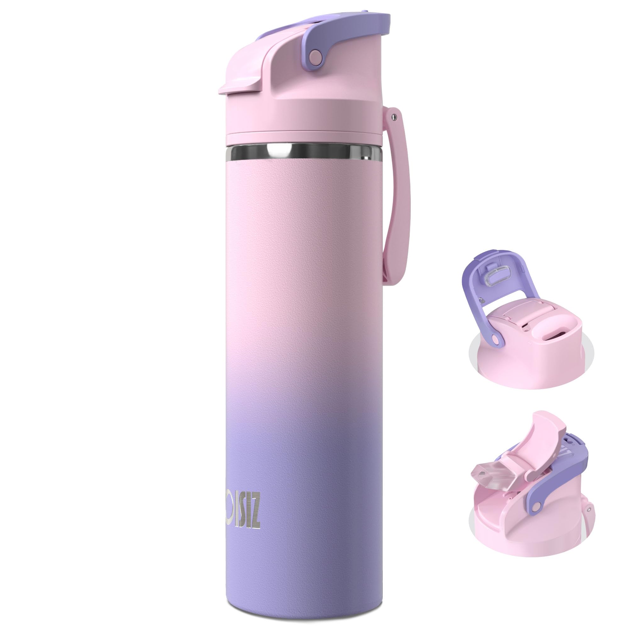 Photo 1 of OISIZ Insulated Water Bottle 24 oz with 2 in 1 Spout and Straw Lid,One Click Safety Lock,100% Leakproof,Keep Cold 24H,Vacuum Stainless Steel Water Bottle for School,Travel and Sports,Dishwasher Safe