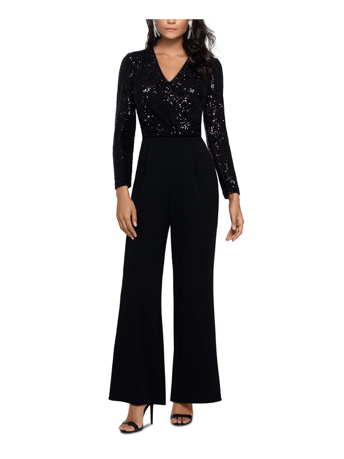 Buy Xscape Womens Black Embellished Long Sleeve V Neck Cocktail