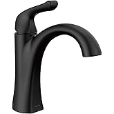Delta Arvo Matte Black Bathroom Faucet 1 Hole, Single Hole Bathroom Sink Faucet for Vanity, Push-Pop Drain Assembly, Matte Black 15840LF-BL