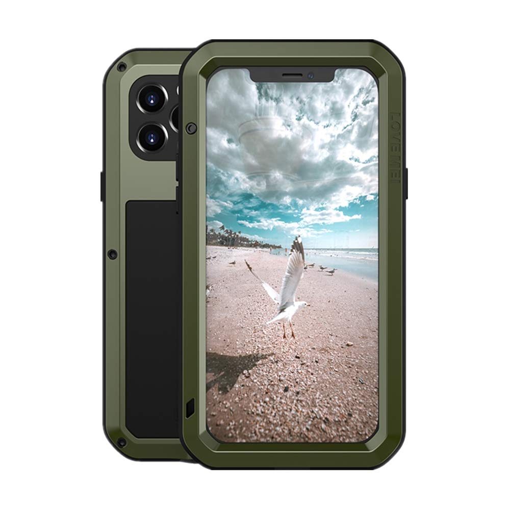 LOVE MEI for iPhone 12 Pro Case,Outdoor Sports Military Heavy Duty Tank Metal Cover Waterproof Shockproof Dustproof Full Body Protective Case with Built in Glass Tempered Screen Protector (Green) — image 1