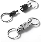 LLOUSSAK Quick Release Keychain for Men, Detachable Key Ring Quick Release, Quick Pull Apart Keyring with 2 Split Rings, Metal Safety Keychain for Car Purse Bag Accessories (Black Silver, 2Pack)