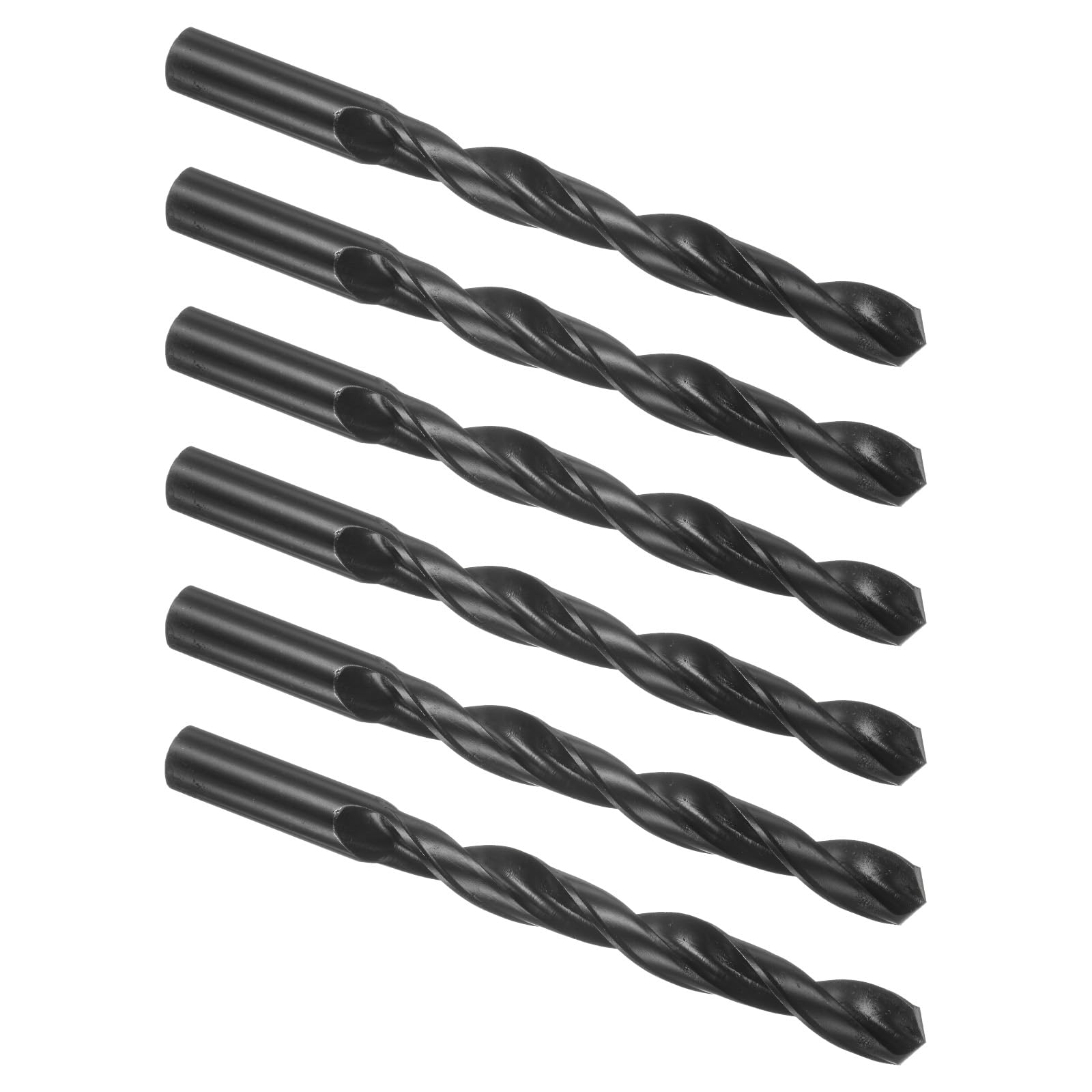 Kozelo 6PCS Twist Drill Bit - [1/2"] High-Speed Steel Round Shank Jobber Bit Set Black for Metal Wood Plastic Steel Use, 115mm/4.53" Blade Length