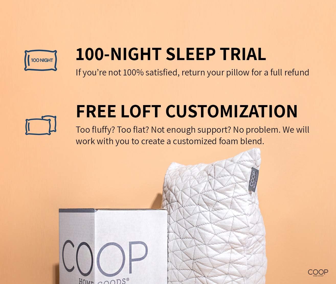 Coop Home Goods - Premium Adjustable Loft Pillow - Hypoallergenic Cross-Cut Memory Foam Fill - Lulltra Washable Cover from Bamboo Derived Rayon - CertiPUR-US/GREENGUARD Gold Certified - Queen: Home & Kitchen
