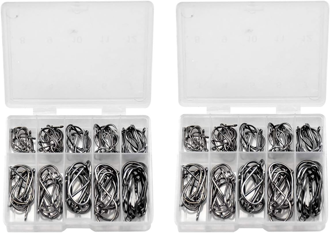 HQdeal Anzuelos de Pesca, 200 Piezas Ojo Negro de Acero de ...