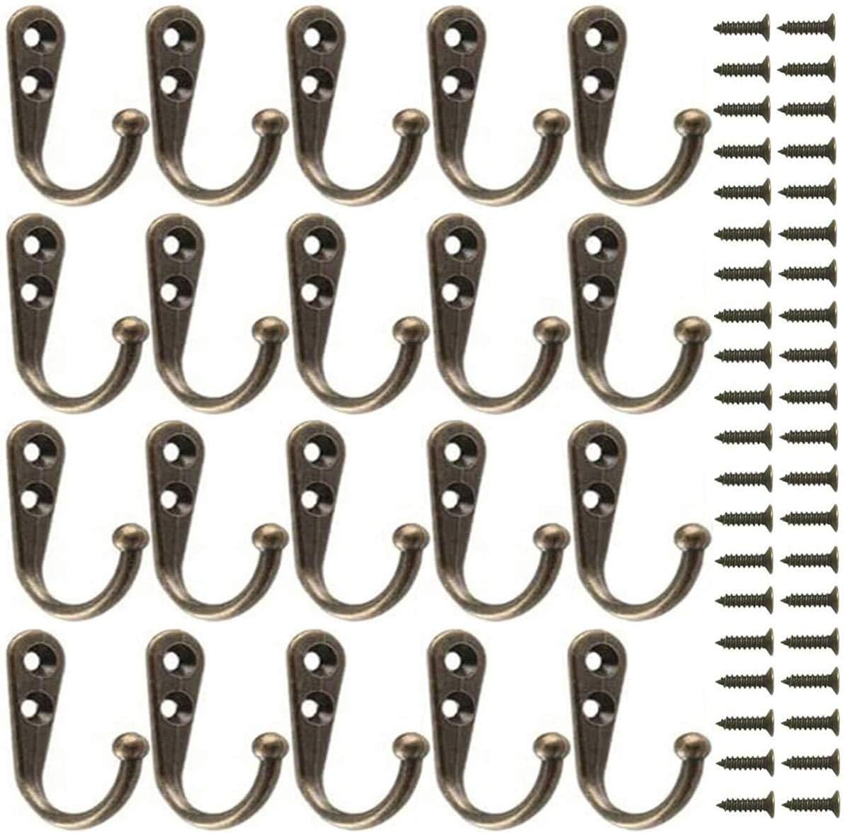Namvo 20 Pieces Large Coat Hooks Wall Single Mounted Hook Hangers with 40 Pieces Screws,Perfect Use in Bedroom Bathroom Kitchen Green Bronze