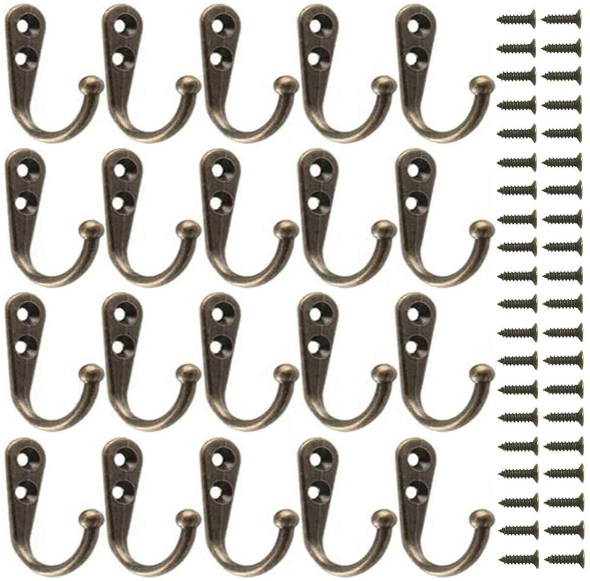 Namvo 20 Pieces Large Coat Hooks Wall Single Mounted Hook Hangers with 40 Pieces Screws，Perfect Use in Bedroom Bathroom Kitchen Green Bronze