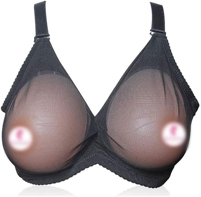 QYNEIKU Men's Fake Breasts Clothing Two in One Fake Breast Bra Nipple Cover Silicone Breast Forms for Crossdressers Mastectomy Prosthesis Bra (Color : Black, Size : 75C)