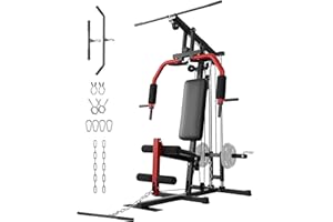 GarveeTech Home Gym Equipment, Workout Weight Machine with Cable Pulley System, 400 LBS Weight Capacity All in One Full Body Exercise Station for Strength Training, Multifunctional Compact Home Gym