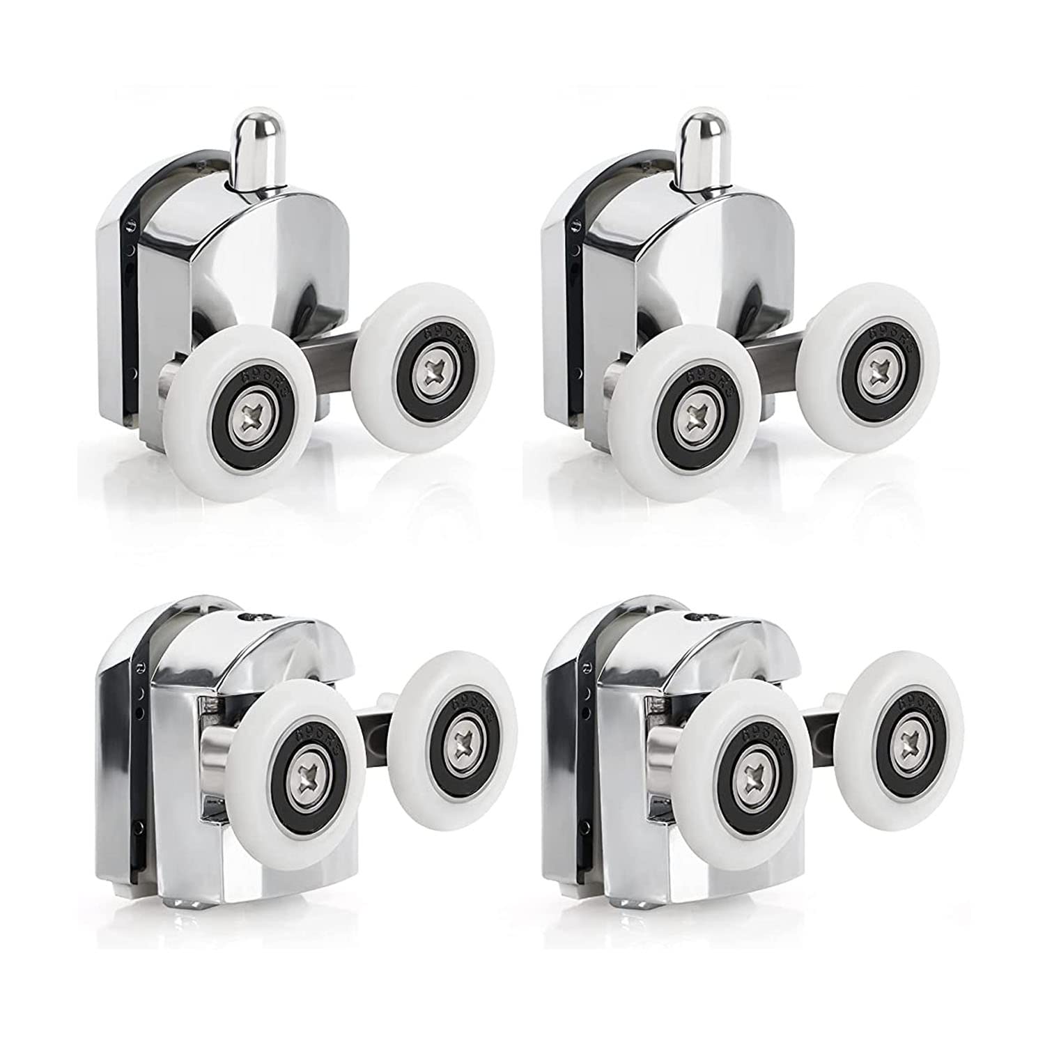 Zinc Alloy Shower Door Twin Rollers Runners - Set of 4 - Top & Bottom Zinc Alloy - Chrome (12mm)